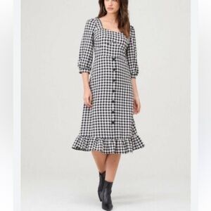 Warehouse Gingham Peplum MIDI Dress